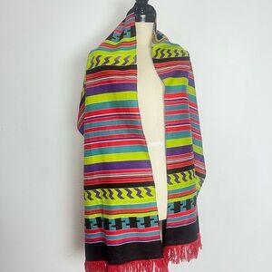 1950’s 50s Vintage Cotton Southwestern Striped Fringe Scarf Shoulder Wrap Sash